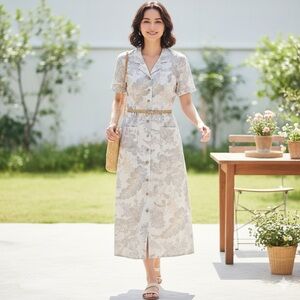 Carol‎ Anderson Vintage 100% Linen Floral Printed Maxi Dress Gray Dress